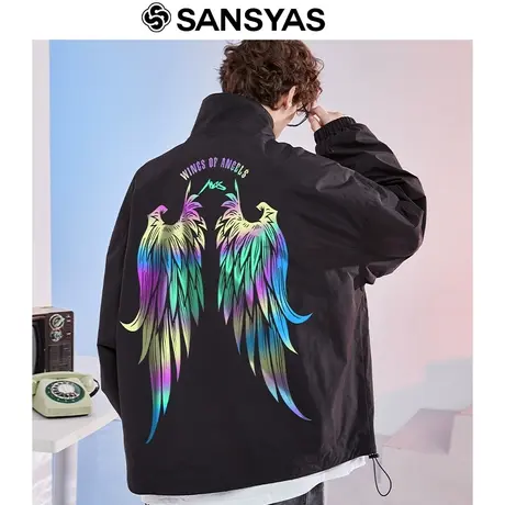 木村三社SANSYAS 国潮反光翅膀工装立领夹克春秋外套男港风ins潮商品大图