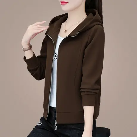 短款卫衣外套女春秋2023新款时尚修身显瘦休闲运动服连帽拉链开衫商品大图