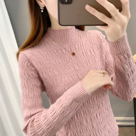 半高领毛衣女套头秋冬2024新款女打底衫内搭修身长袖针织上衣短款图片