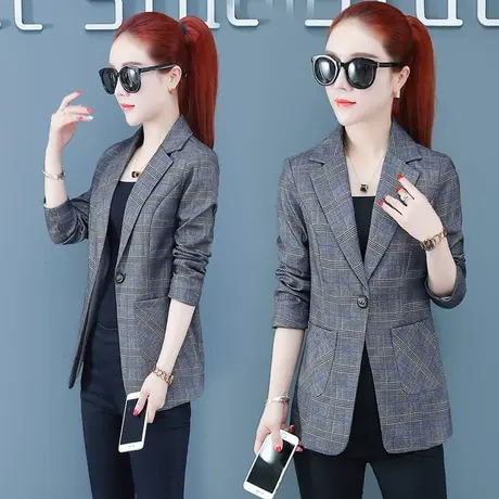 格子小西装女外套2025春装新款复古小西服韩版修身长袖上衣英伦风商品大图