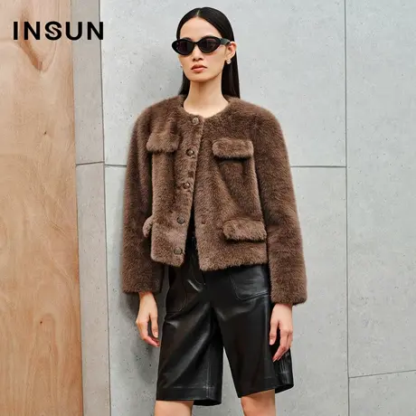 INSUN恩裳线上专选冬季箱型环保皮草小香风外套商品大图
