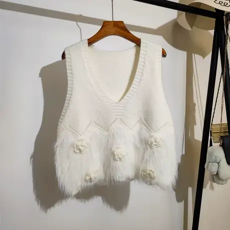 小香风针织马甲女秋冬2025新款韩版v领叠穿无袖坎肩毛衣背心外搭商品大图