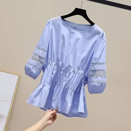 2023春夏装新款气质女装时尚宽松小衫抽皱衬衫上衣修身收腰衬衣潮商品大图