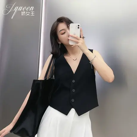 马夹外套女夏季新款复古小众设计感简约纯色无袖坎肩外搭西服马甲商品大图