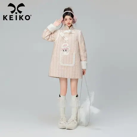 KEIKO 旗袍改良嵌丝花呢连衣裙2024早春新中式日常显瘦裙式呢外套图片
