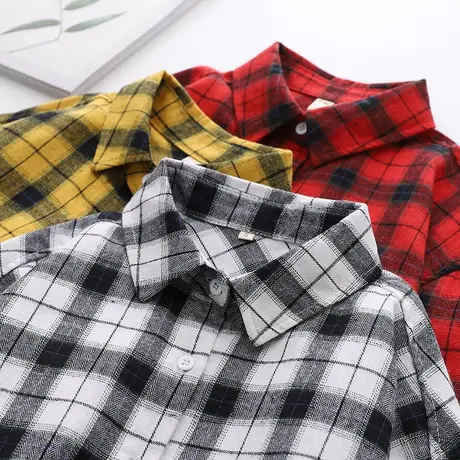 秋装新款文艺小清新纯棉格子衬衫女韩版长袖宽松学生上衣磨毛外套商品大图