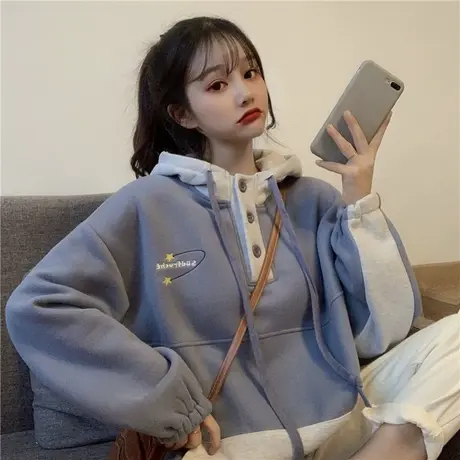 oversize卫衣女春秋薄款设计感小众上衣美式复古hiphop外套潮ins商品大图