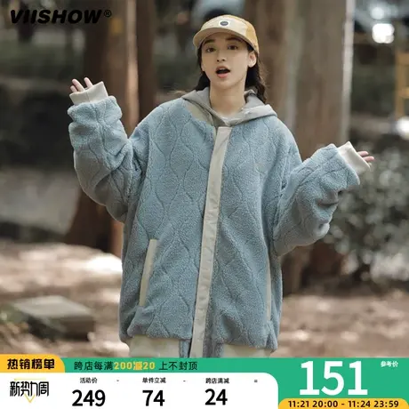 VIISHOW拼色刺绣外套两面穿日系潮牌宽松秋冬季复古新品棉衣男商品大图