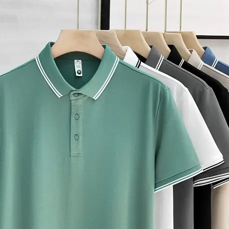 纯色POLO衫男士短袖夏季薄款宽松短袖T恤男款运动休闲翻领保罗衫商品大图