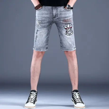 夏天刺绣印花牛仔裤男款秋冬潮流轻奢潮牌裤子男灰色弹力百搭男裤商品大图