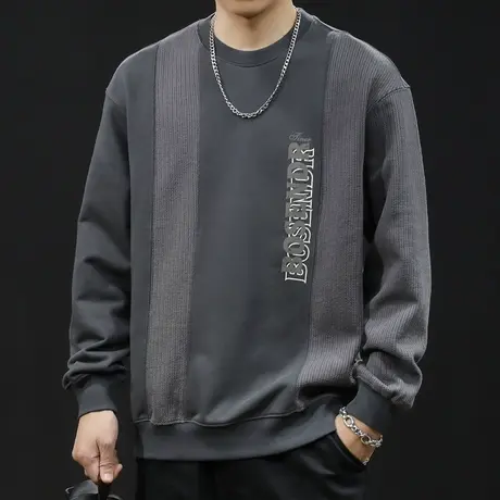 重磅潮牌卫衣男春秋款圆领男款毛织拼接衣服春季2024新款长袖大码商品大图