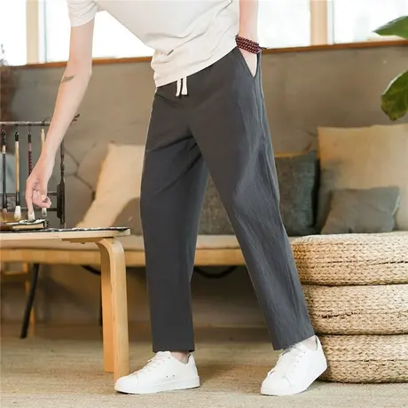 裤子男款夏季男士亚麻裤中式男装棉麻休闲裤直筒垂感男裤春秋款男商品大图