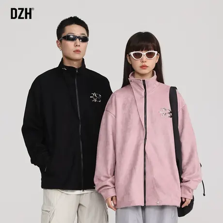 情侣麂皮绒外套男春秋潮高级感痞帅情侣装2023潮牌新款立领夹克衫商品大图