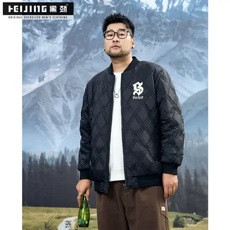 黑劲大码男装棉衣冬季潮流加肥加大美式字母印花保暖宽松棉服夹克商品大图