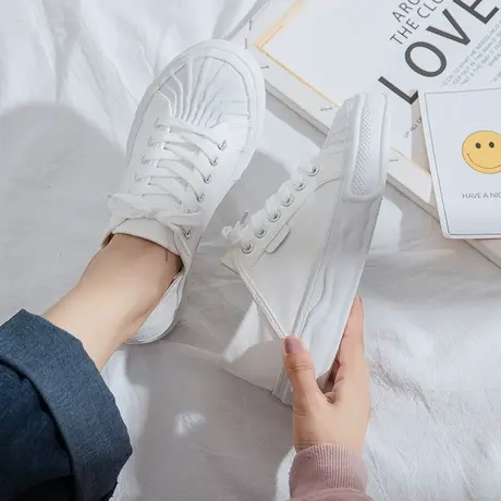 贝壳头帆布鞋女夏季薄款透气2021新款韩版ins百搭休闲日系小白鞋商品大图