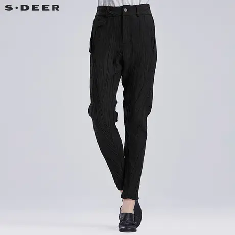 s.deer【新品】圣迪奥女装休闲纯色肌理质感长裤S16280827商品大图
