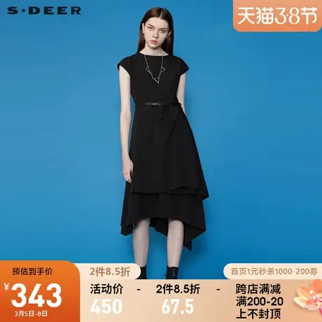 sdeer圣迪奥夏季圆领收腰不规则裙摆优雅赫本风连衣裙女S20261209图片
