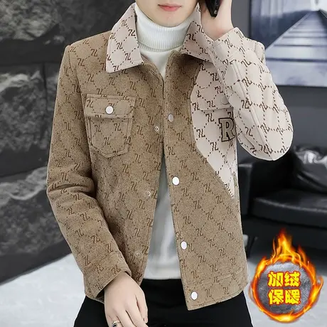 小香风潮牌撞色外套男士秋冬季加绒加厚痞帅炸街夹克休闲男装上衣图片