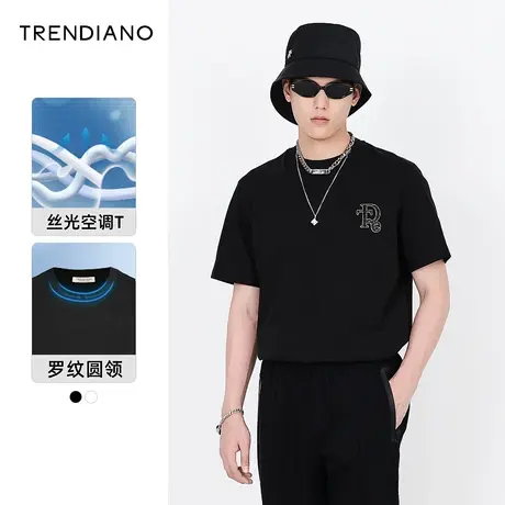 TRENDIANO官方夏季男装新款时尚简约印花宽松圆领短袖T恤男商品大图