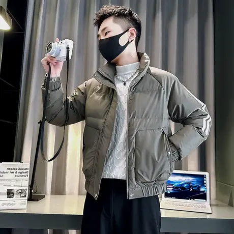 立领工装棉服男冬季2023新款时尚条纹拼接小众设计感潮牌短款棉衣图片