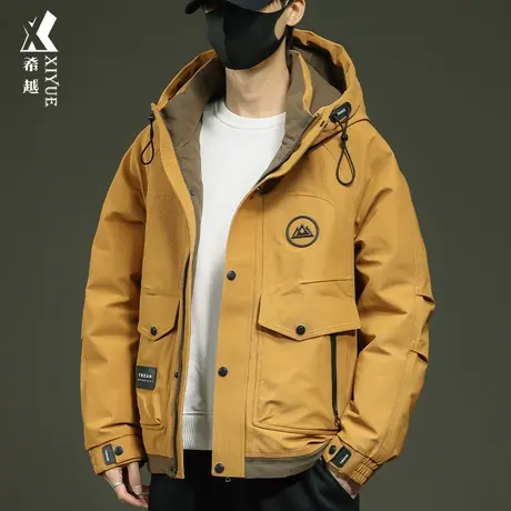 希越工装羽绒服男士冬季户外连帽高级感宽松大码新国标白鸭绒外套商品大图