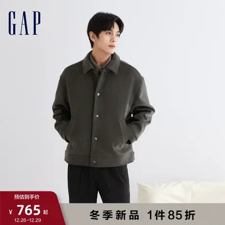 Gap男装冬季新款羊毛混纺加厚翻领夹克宽松休闲保暖外套840874图片