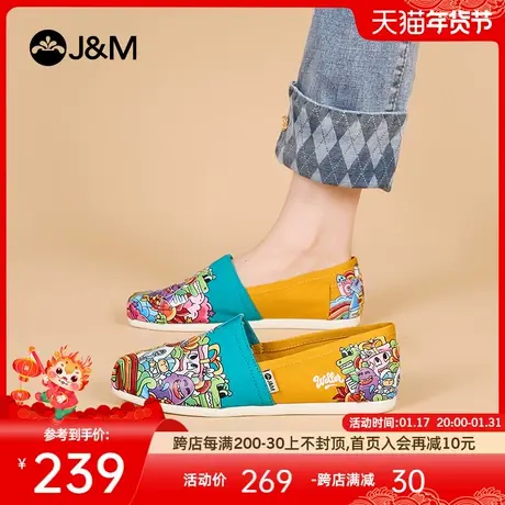 快乐玛丽单鞋女2024春季新款个性涂鸦艺术家联名款一脚蹬舒适布鞋商品大图