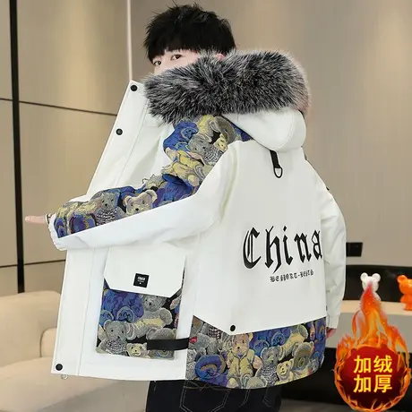 冬季棉衣男加绒加厚工装外套青少年棉袄初中高中学生冬款派克棉服商品大图