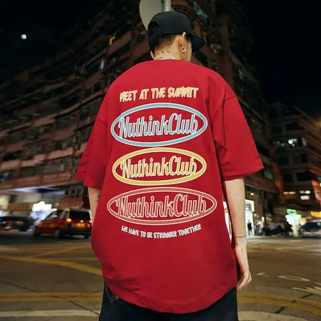 Nuthink国潮宽松加肥加大字母短袖t恤潮牌 男潮春季大码半袖上衣商品大图