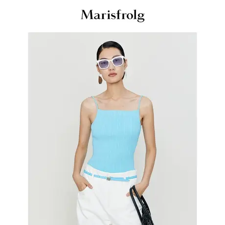 #多巴胺穿搭# 玛丝菲尔针织吊带23春季新款蓝色肌理感竖条纹商品大图