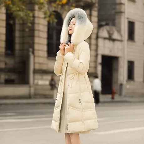 长款加厚大毛领羽绒服外套2020冬季新款品牌高端气质连帽直筒上衣商品大图