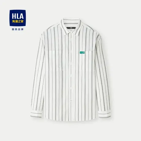 HLA/海澜之家含莱赛尔长袖衬衫24春夏新外套款弹力条纹方领衬衣男商品大图