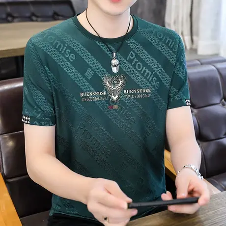 美式烫钻字母短袖t恤男oversize百搭宽松上衣夏季潮牌ins高街体恤商品大图