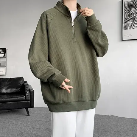 半拉链卫衣男春秋季新款美式休闲打底衫男士潮牌宽松立领长袖外套商品大图