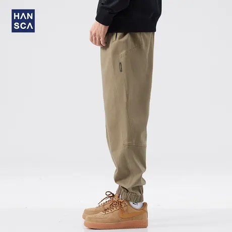 hansca春季潮牌束脚休闲裤男日系大码宽松纯色拼接复古休闲长裤子商品大图