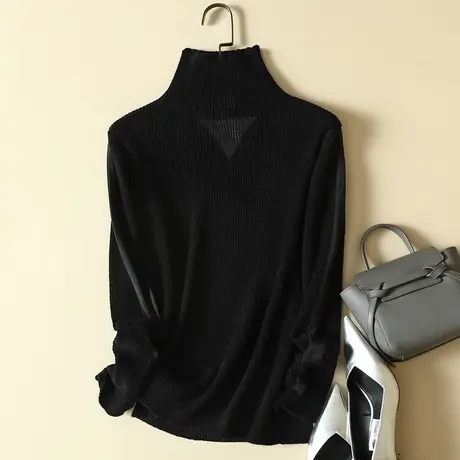 清仓！秋冬新款天鹅绒半高领套头毛衣女爆款洋气长袖打底针织上衣图片