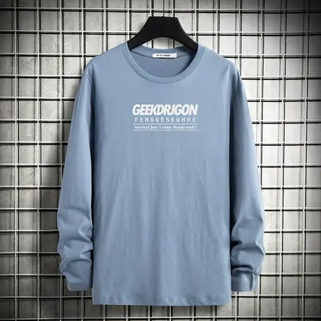 纯棉t恤男士长袖圆领上衣服秋季潮流内搭打底衫字母印花全棉体恤商品大图