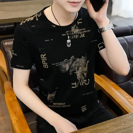 2023新款男士短袖t恤夏季韩版潮流宽松百搭打底衫潮牌冰感男商品大图