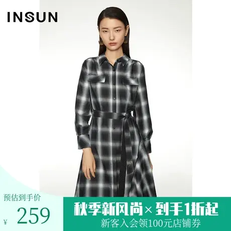 恩裳商场同款春秋季时尚衬衫式收腰连衣裙图片