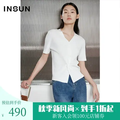 [褶皱系列]恩裳COVER2023夏新款腰部立裁扭结光泽金葱冰丝针织衫商品大图