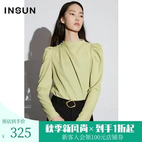 恩裳COVER2023春款新款复古羊腿袖上衣显白青草绿泡泡纱女士衬衫图片