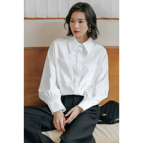 弥古法式白色泡泡袖衬衫女秋冬打底高级感小众灯笼袖衬衣内搭上衣图片