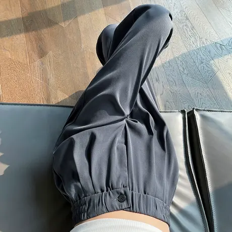 灰色阔腿西装裤女2023秋装新款高腰宽松垂感显瘦小个子直筒拖地裤商品大图