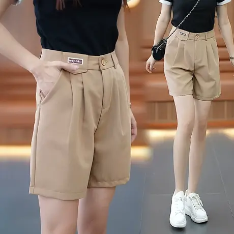 冰丝休闲短裤女2023新款夏季高腰阔腿凉凉裤宽松显瘦四分西装短裤商品大图