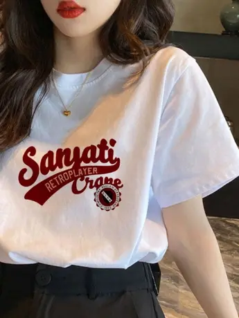 白色仿棉短袖t恤女装2023新款夏季复古港味chic别致独特设计上衣商品大图