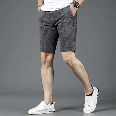 灰色暗纹休闲短裤男五分裤夏季薄款2023新款修身潮流男士休闲中裤商品大图