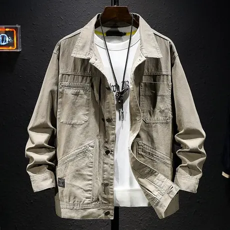 春秋款男装潮牌工装休闲夹克男士百搭牛仔外套宽松大码男装褂子男商品大图