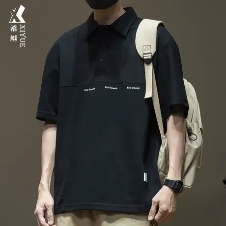 250g重磅短袖Polo衫男翻领设计感字母印花半袖衬衣夏季大码t恤衫商品大图