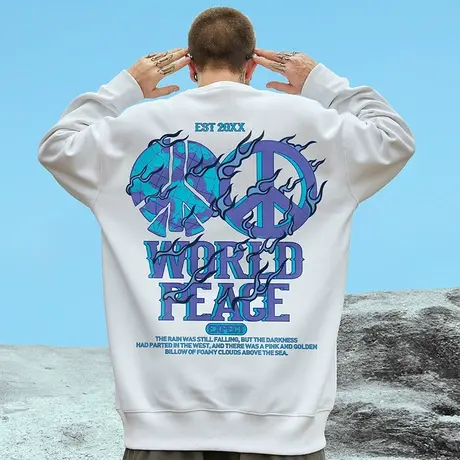 秋冬季国潮oversize圆领卫衣男潮牌ins潮流大码男装加绒情侣无帽商品大图