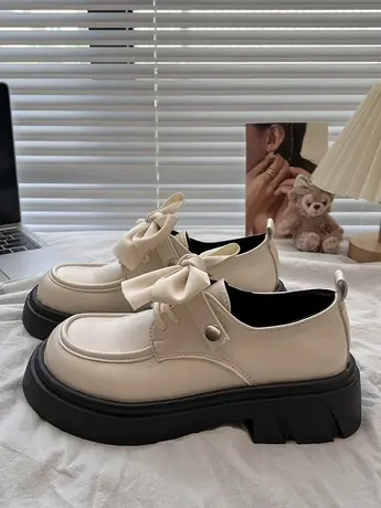 日系蝴蝶结小皮鞋女英伦学院风厚底百搭配裙子jk玛丽珍单鞋乐福鞋商品大图
